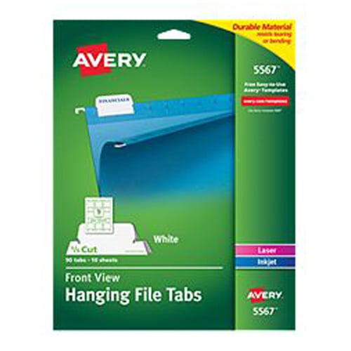Avery Printable White Front View 1/5 Cut Hanging File Tabs 90pk - 5567 - Clearance Sale