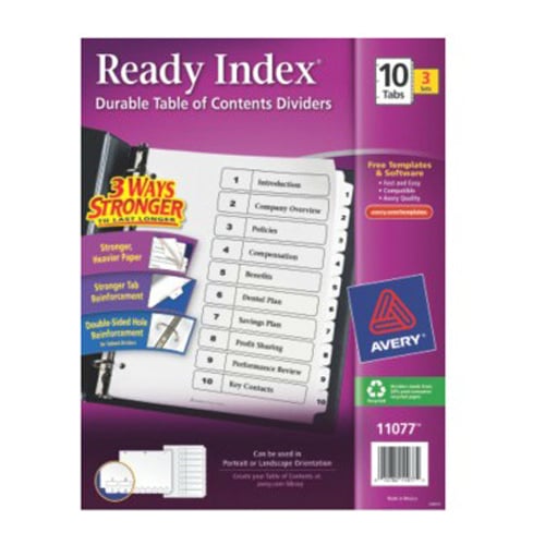 Avery Ready Index Black & White TOC Dividers 1-10 White Tabs  3 sets - 11077