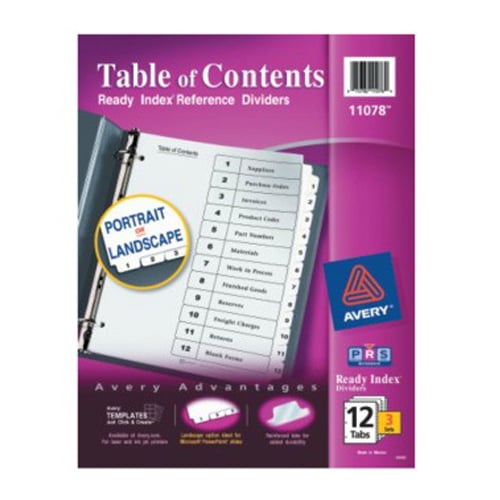 Avery Ready Index Black & White TOC Dividers 1-12 White Tabs  3 sets - 11078