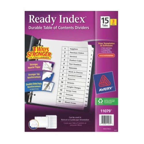 Avery Ready Index Black & White TOC Dividers 1-15 White Tabs  3 sets - 11079
