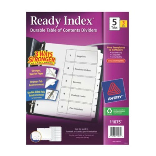 Avery Ready Index Black & White TOC Dividers 1-5 White Tabs  3 sets - 11075 - Clearance Sale
