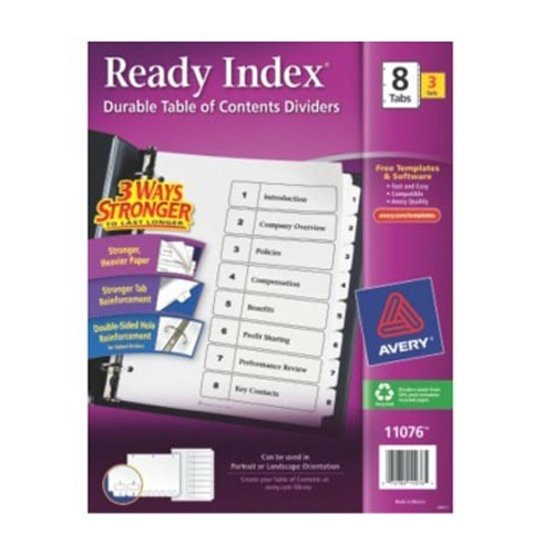 Avery Ready Index Black & White TOC Dividers 1-8 White Tabs  3 sets - 11076