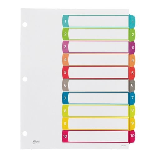 Avery Ready Index Customizable Table of Contents Multicolor 1-10 Tab Preprinted Dividers 1 set - 11842