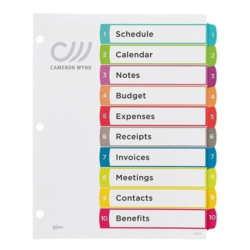 Avery Ready Index Customizable Table of Contents Multicolor 1-10 Tab Preprinted Dividers 1 set - 11842