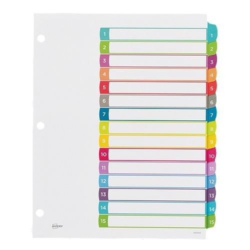 Avery Ready Index Customizable Table of Contents Multicolor 1-15 Tab Preprinted Dividers 1 set - 11845 - Clearance Sale