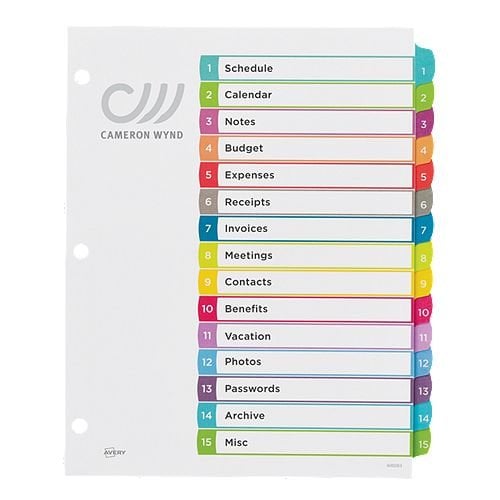 Avery Ready Index Customizable Table of Contents Multicolor 1-15 Tab Preprinted Dividers 1 set - 11845 - Clearance Sale