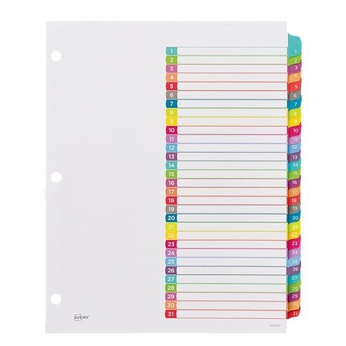 Avery Ready Index Customizable Table of Contents Multicolor 1-31 Tab Preprinted Dividers 1 set - 11846 - Clearance Sale