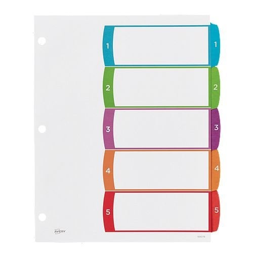 Avery Ready Index Customizable Table of Contents Multicolor 1-5 Tab Preprinted Dividers 1 set - 11840 - Clearance Sale