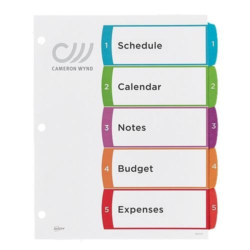 Avery Ready Index Customizable Table of Contents Multicolor 1-5 Tab Preprinted Dividers 1 set - 11840 - Clearance Sale