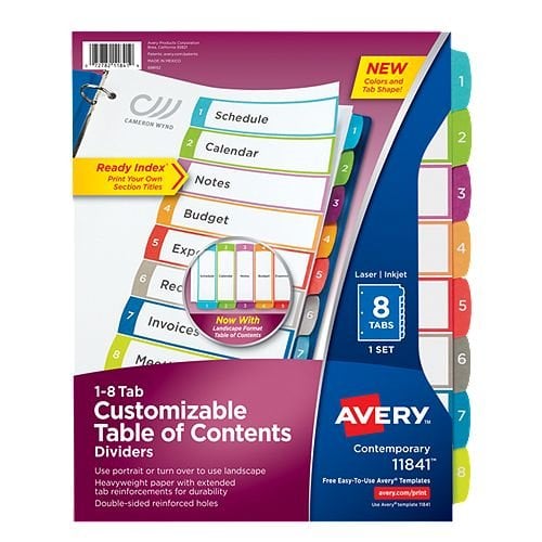 Avery Ready Index Customizable Table of Contents Multicolor 1-8 Tab Preprinted Dividers 1 set - 11841