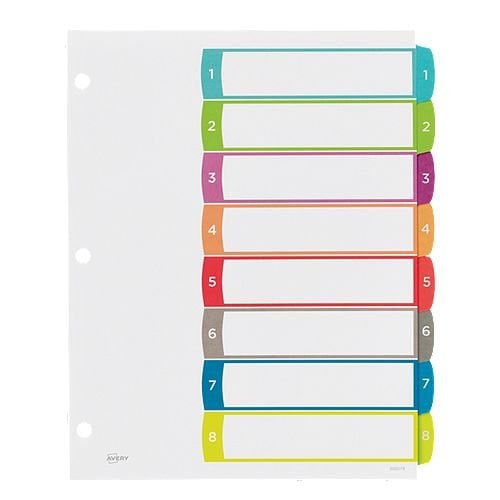Avery Ready Index Customizable Table of Contents Multicolor 1-8 Tab Preprinted Dividers 1 set - 11841