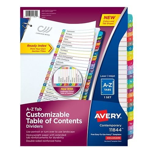 Avery Ready Index Customizable Table of Contents Multicolor A-Z Tab Preprinted Dividers 1 set - 11844 - Clearance Sale (Discontinued)