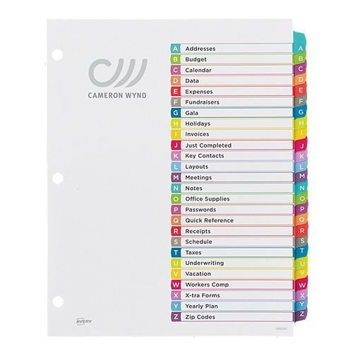 Avery Ready Index Customizable Table of Contents Multicolor A-Z Tab Preprinted Dividers 1 set - 11844 - Clearance Sale (Discontinued)