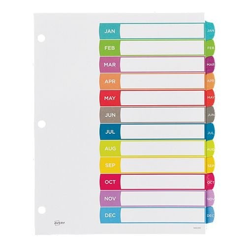 Avery Ready Index Customizable Table of Contents Multicolor Jan-Dec Tab Preprinted Dividers 1 set - 11847 - Clearance Sale