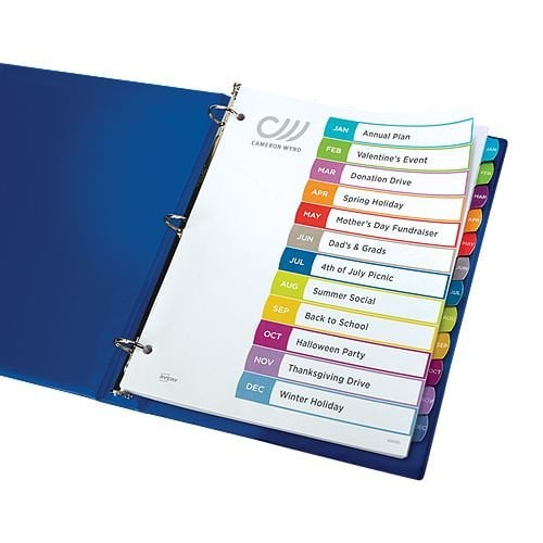 Avery Ready Index Customizable Table of Contents Multicolor Jan-Dec Tab Preprinted Dividers 1 set - 11847 - Clearance Sale
