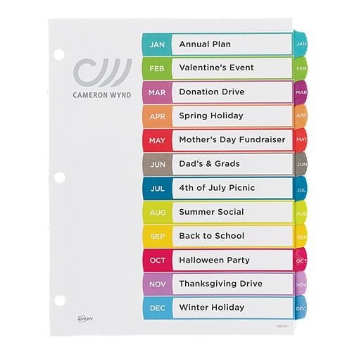 Avery Ready Index Customizable Table of Contents Multicolor Jan-Dec Tab Preprinted Dividers 1 set - 11847 - Clearance Sale