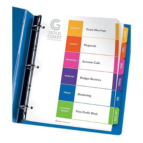 Avery Ready Index Customizable Table of Contents Multicolor Mon-Sat/Sun Tab Preprinted Dividers 1 set - 13152