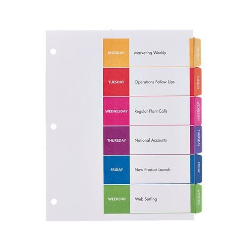 Avery Ready Index Customizable Table of Contents Multicolor Mon-Sat/Sun Tab Preprinted Dividers 1 set - 13152