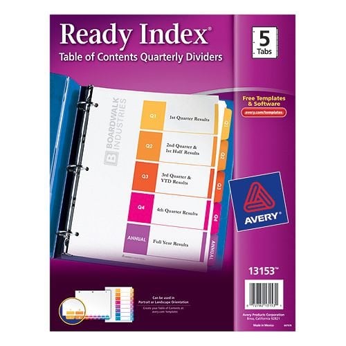 Avery Ready Index Customizable Table of Contents Multicolor Q1-Q4 and Annual Tab Preprinted Dividers 1 set - 13153