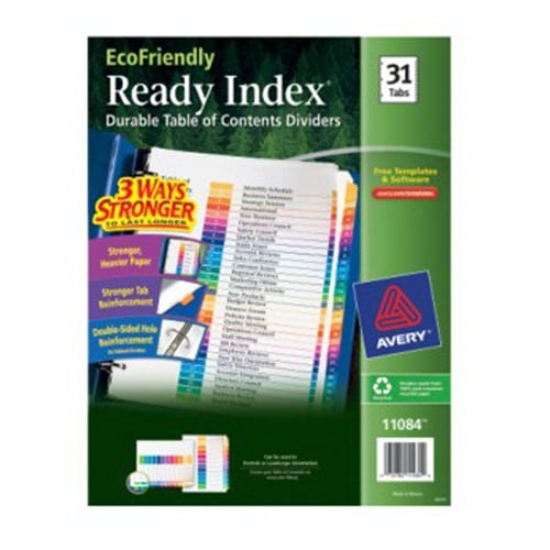 Avery Ready Index EcoFriendly TOC Dividers 1-31 Multicolor Tabs 1 sets - 11084