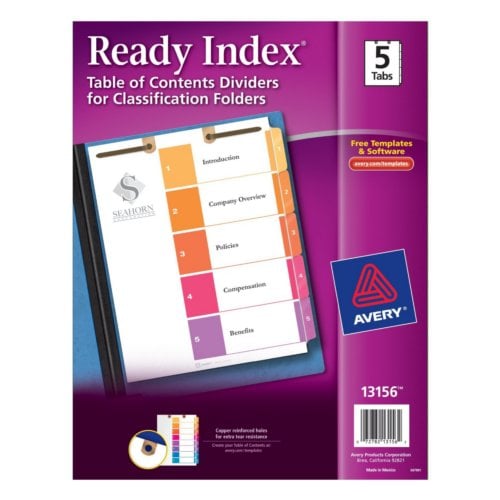 Avery Ready Index Multicolor 1-5 Tab TOC Dividers for Classification Folders 1 set - 13156