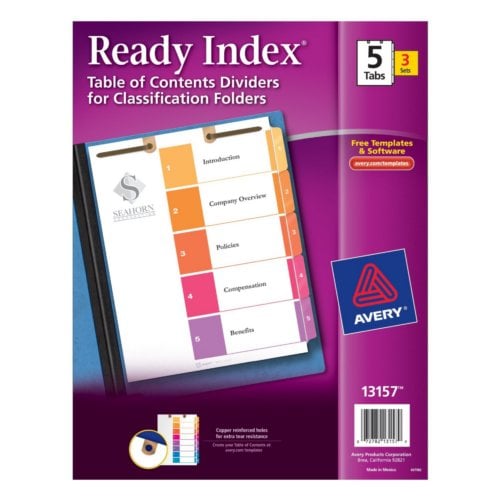 Avery Ready Index Multicolor 1-5 Tab TOC Dividers for Classification Folders - 3 Sets