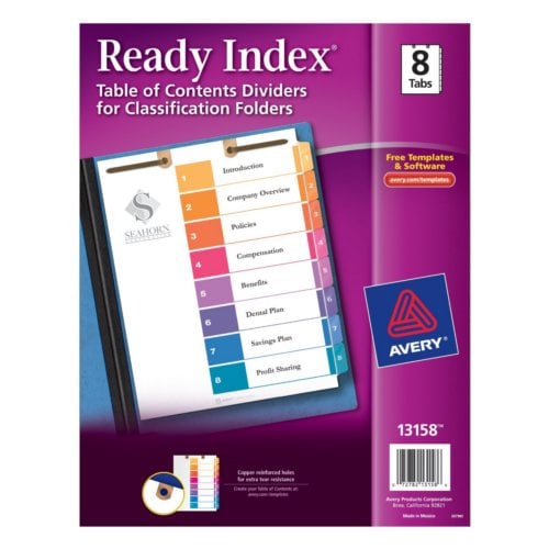 Avery Ready Index Multicolor 1-8 Tab TOC Dividers for Classification Folders 1 set - 13158