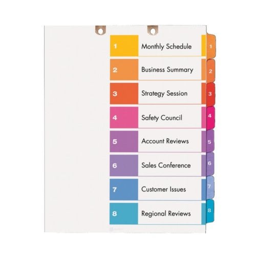 Avery Ready Index Multicolor 1-8 Tab TOC Dividers for Classification Folders - 3 Sets