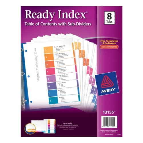 Avery Ready Index Multicolor 1-8 Tab TOC Dividers with Sub-Dividers 1 set - 13155