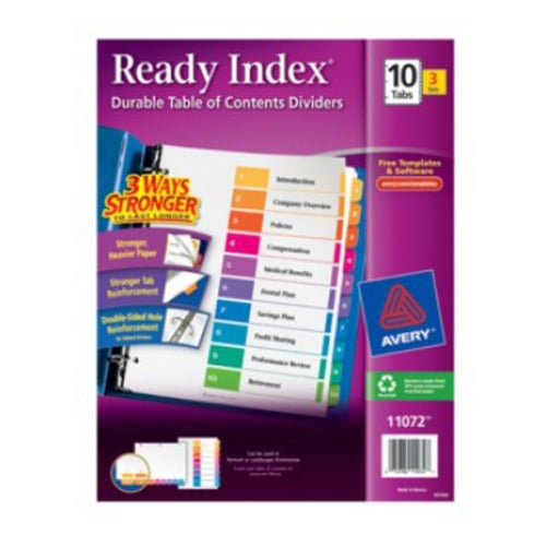 Avery Ready Index Multicolor Preprinted 1-10 Tab Table of Contents Dividers 3 sets - 11072 - Clearance Sale