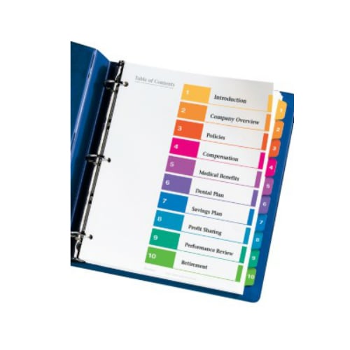 Avery Ready Index Multicolor Preprinted 1-10 Tab Table of Contents Dividers 3 sets - 11072 - Clearance Sale