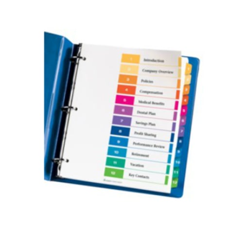 Avery Ready Index Multicolor Preprinted 1-12 Tab Table of Contents Divider - 1 Set