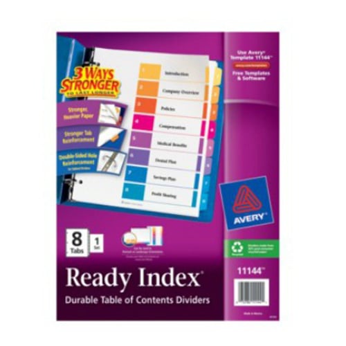 Avery Ready Index Multicolor Preprinted 1-8 Tab Table of Contents Divider