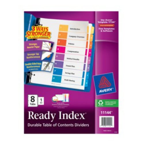 Avery Ready Index Multicolor Preprinted 1-8 Tab Table of Contents Divider