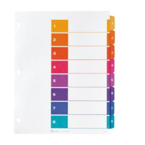 Avery Ready Index Multicolor Preprinted 1-8 Tab Table of Contents Dividers 3 sets - 11071