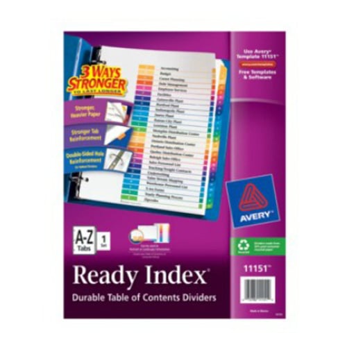 Avery Ready Index Multicolor Preprinted A-Z Tab Table of Contents Divider - 1 Set