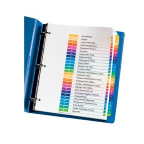 Avery Ready Index Multicolor Preprinted A-Z Tab Table of Contents Divider - 1 Set