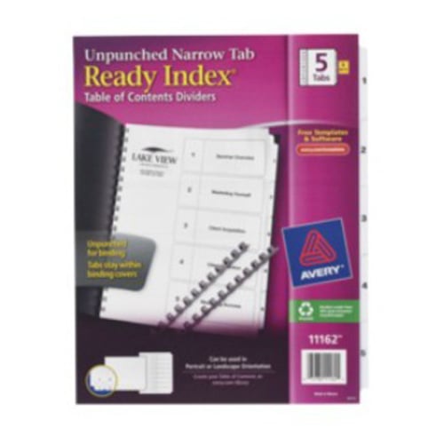 Avery Ready Index White Narrow Prepinted 1-5 Tab Unpunched TOC Dividers - 5 Sets