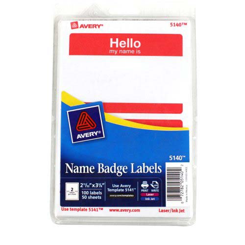 Avery Red Hello Name Badge Label 2-11/32" x 3-3/8" 4x6 Sheets 100pk - 5140