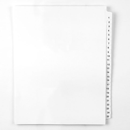 Avery Style Letter Size 1-25 Cut Collated Numbers 1-1225 Side Tab Legal Indexes