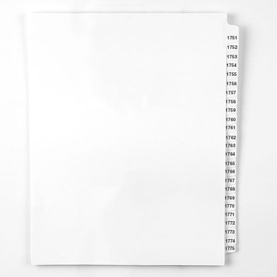 1751-1775 - Avery Style Collated Numbers Letter Size Side Tab Legal Indexes - 1 Set