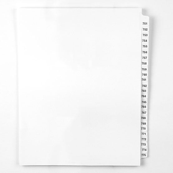 751-775 - Avery Style Collated Numbers Letter Size Side Tab Legal Indexes - 1 Set