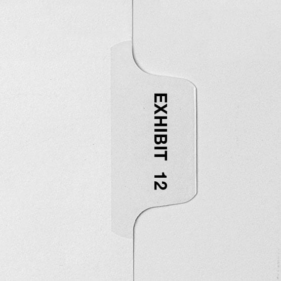 EXHIBIT 12 - Avery Style Letter Size Side Tab Legal Indexes - 25/Pk
