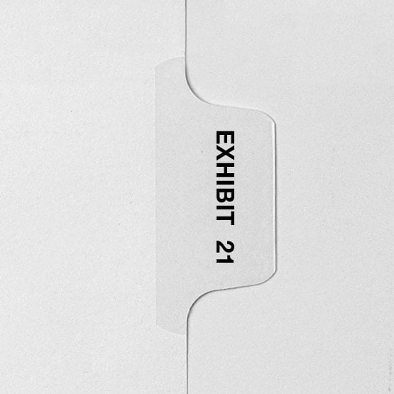 EXHIBIT 21 - Avery Style Letter Size Side Tab Legal Indexes - 25/Pk