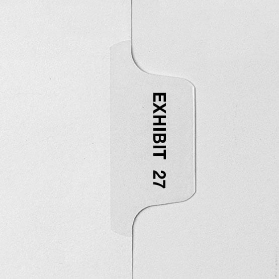 EXHIBIT 27 - Avery Style Letter Size Side Tab Legal Indexes - 25/Pk