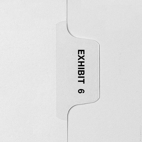 EXHIBIT 6 - Avery Style Letter Size Side Tab Legal Indexes - 25/Pk