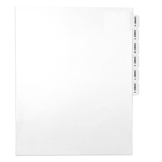 EXHIBIT A - EXHIBIT Z - Avery Style Collated Exhibit Letter Size Side Tab Legal Indexes - 1 Set