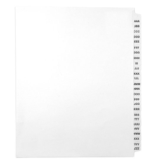 AAA-ZZZ - Avery Style Collated Letters Letter Size Side Tab Legal Indexes - 1 Set