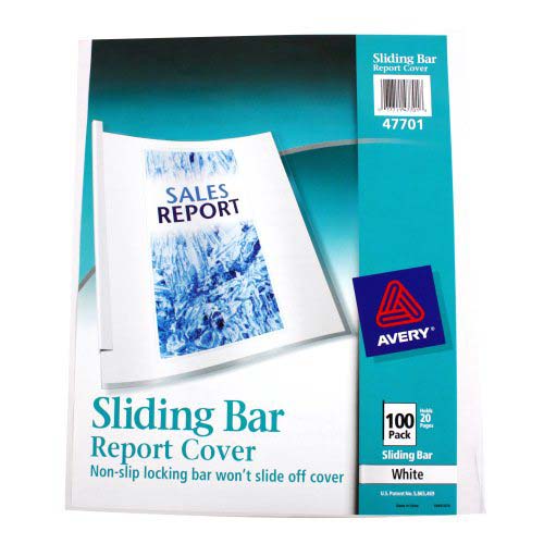 Avery Slide Lock Report Covers With Binding Bar White (100pk) - 47701