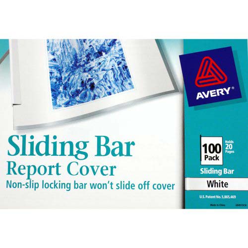 Avery Slide Lock Report Covers With Binding Bar White (100pk) - 47701